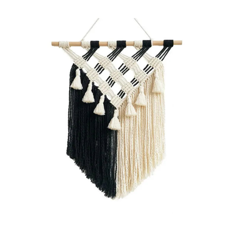 Hand-woven Tapestry Wall Hanging Fringed Macrame Wall Tapestry Boho Decor Living Room Bedroom Headboard Wall Decoration