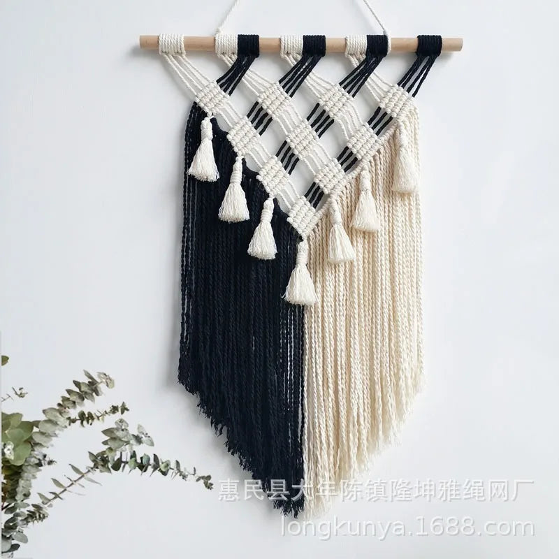 Hand-woven Tapestry Wall Hanging Fringed Macrame Wall Tapestry Boho Decor Living Room Bedroom Headboard Wall Decoration