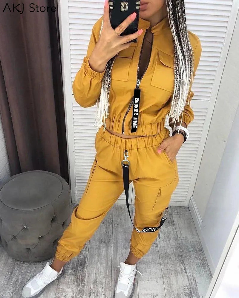 Long Sleeve Zipper Tops&women Pants Streetwear Track Suit Casual Women Set 2 Pieces