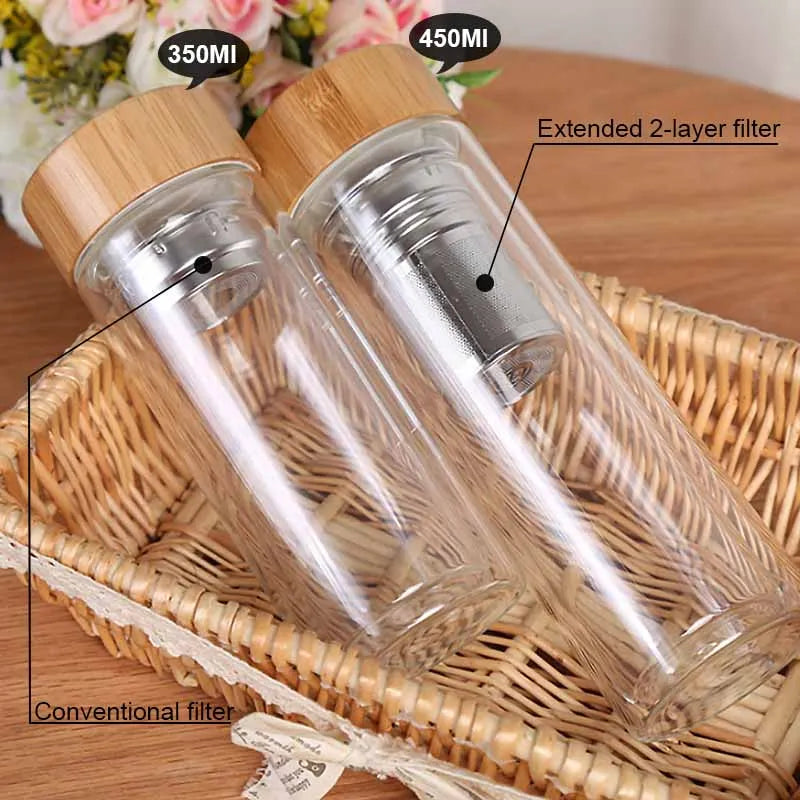 Tumbler 450Ml Glass Water Bottle Anti-scald Double Wall Tea Bottle With Infuser Filter Strainer Office Clear Drinking Bottle