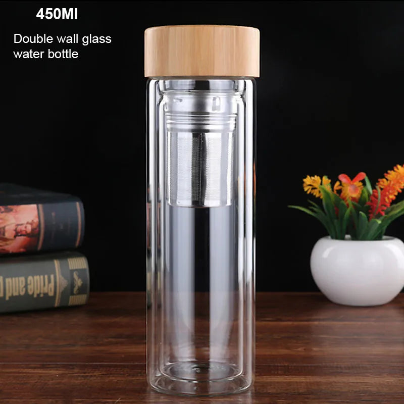 Tumbler 450Ml Glass Water Bottle Anti-scald Double Wall Tea Bottle With Infuser Filter Strainer Office Clear Drinking Bottle