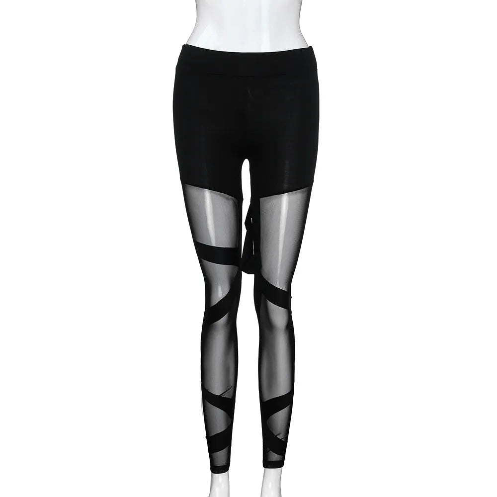 High Elasticity Spliced Mesh Leggings Pantalones De Mujer High Waist Push Up Skinny Legginsy Fitness Workout Sports Pantalones