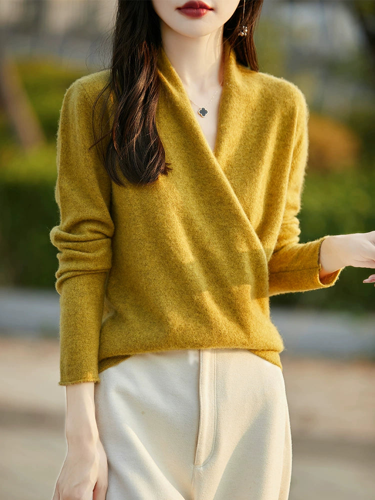 Pure Wool V Neck Pullover Outerwear Top Bottoming Shirt