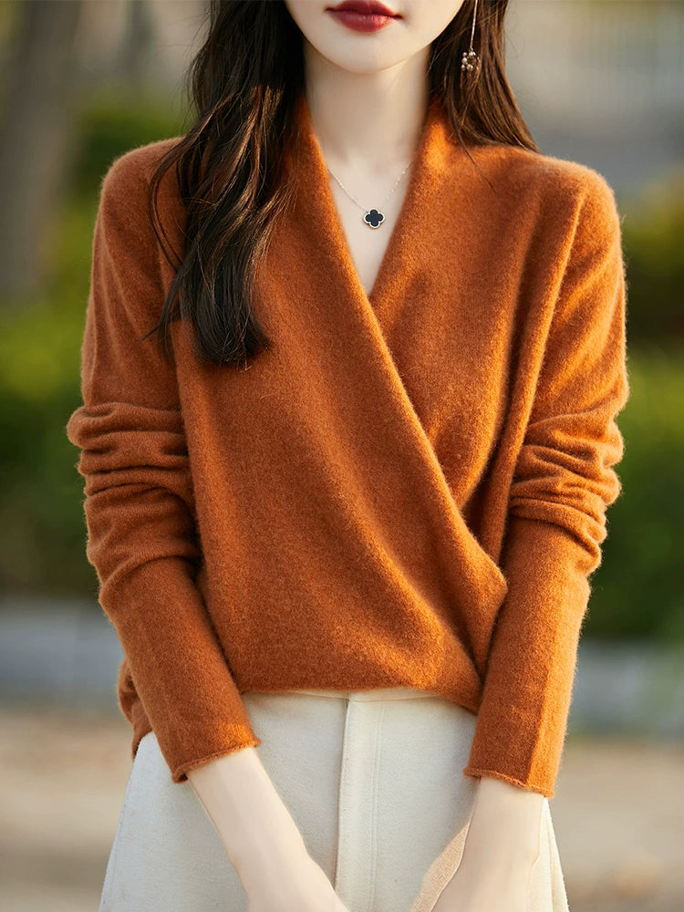 Pure Wool V Neck Pullover Outerwear Top Bottoming Shirt