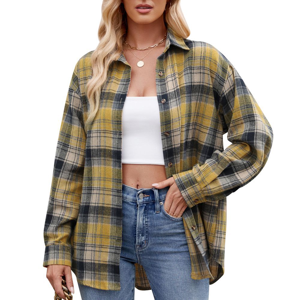 Casual Fashion Street Loose Plaid Shirt For Women