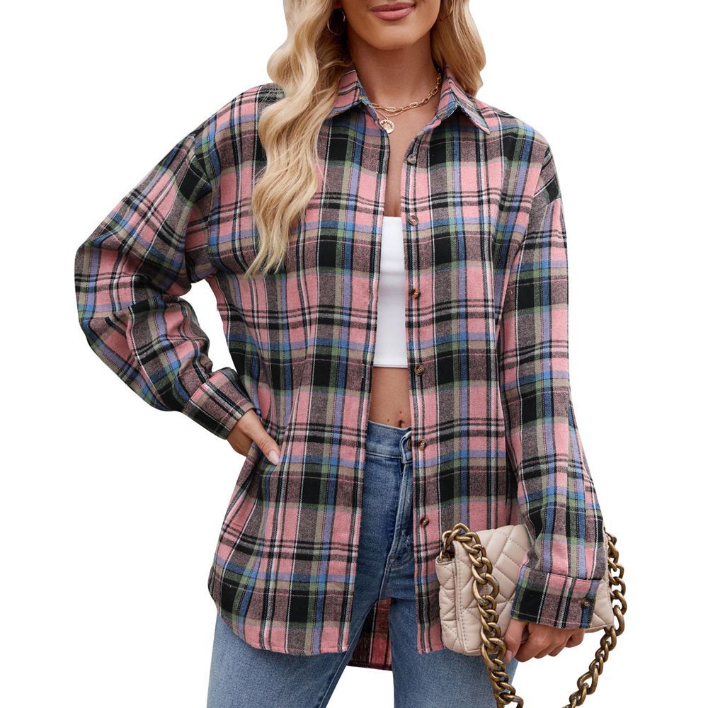 Casual Fashion Street Loose Plaid Shirt For Women