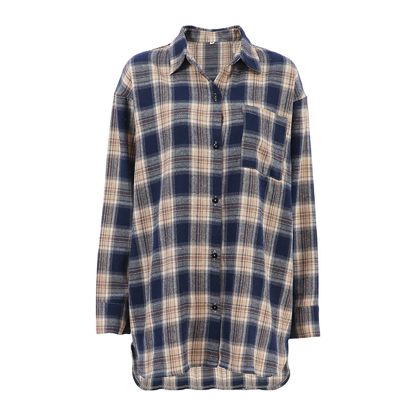 Casual Loose Color-contrast Check Shirt