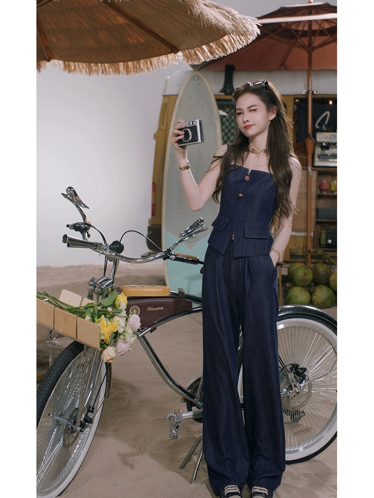 Tunt Swallow Spring and Summer Casual Pants Suit Imitation Denim