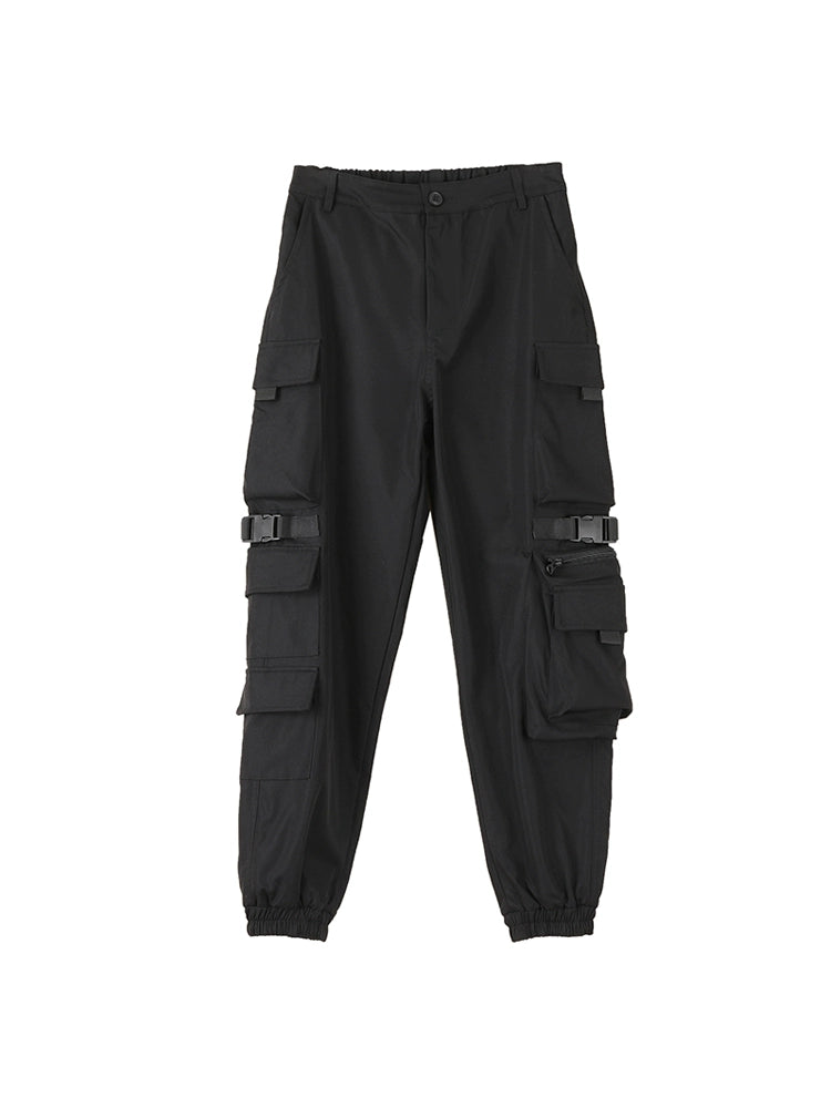 Hip Hop Slim Looking High Waist Ins Exercise Ankle-Tied Cargo Pants