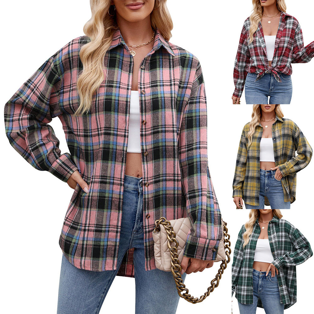 Casual Fashion Street Loose Plaid Shirt For Women