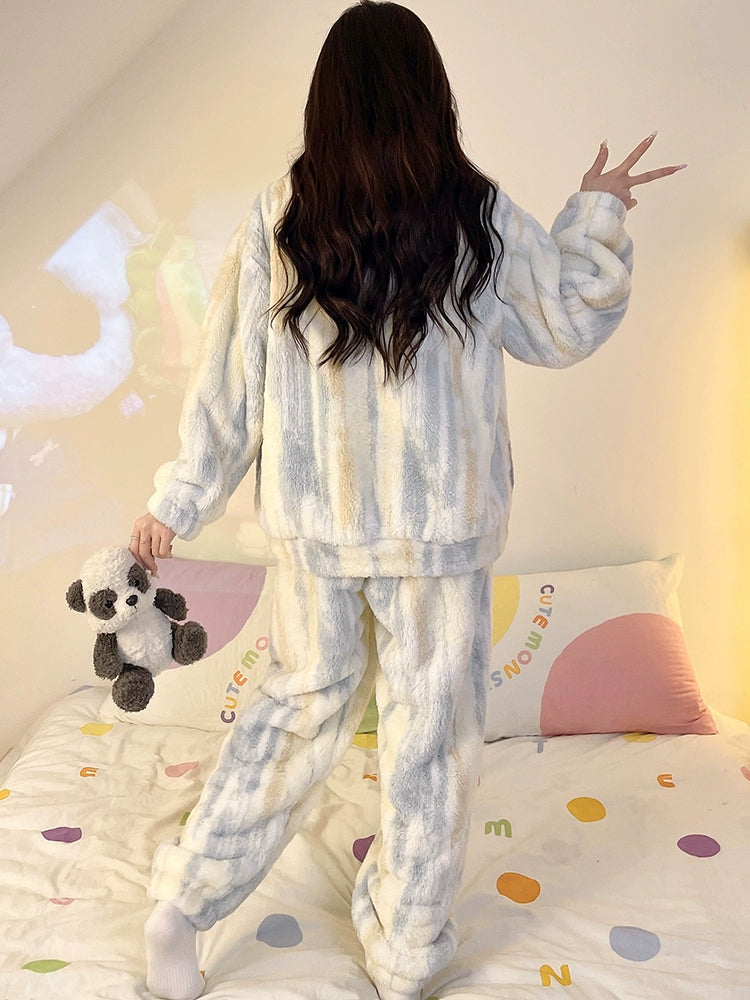 2024 New Arrival Pajamas Women's Autumn and Winter Coral Fleece Cartoon Panda Thickened Fleece-lined Heattech Winter Home Wear Suit