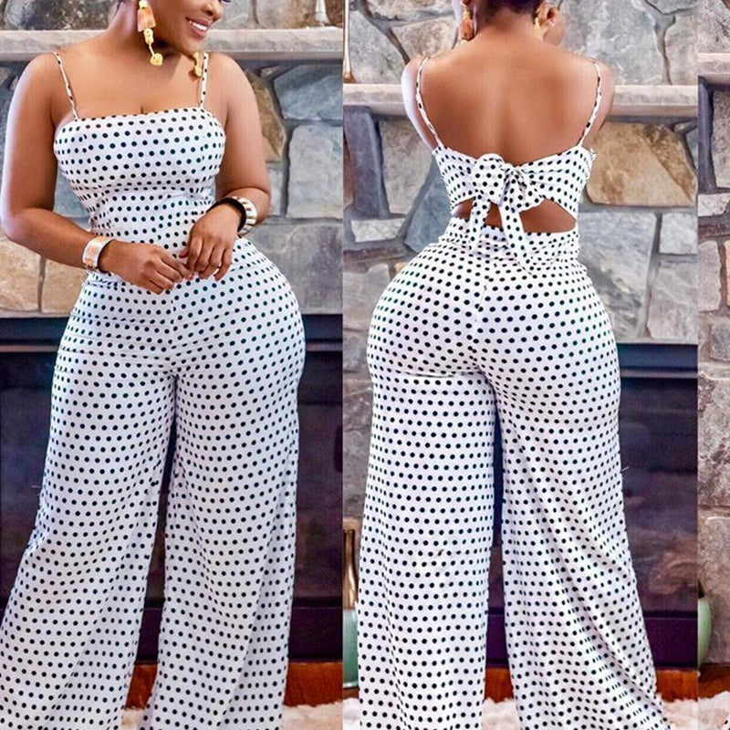 Polka Dot Beach Jumpsuit Women Skirt Sling