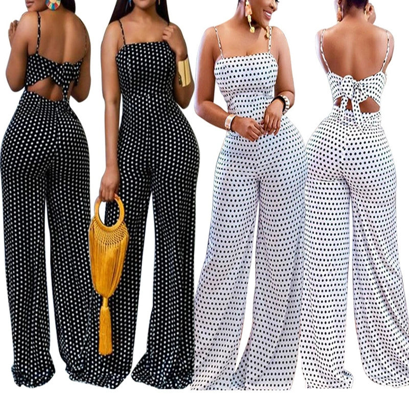 Polka Dot Beach Jumpsuit Women Skirt Sling