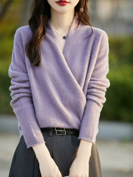 Pure Wool V Neck Pullover Outerwear Top Bottoming Shirt