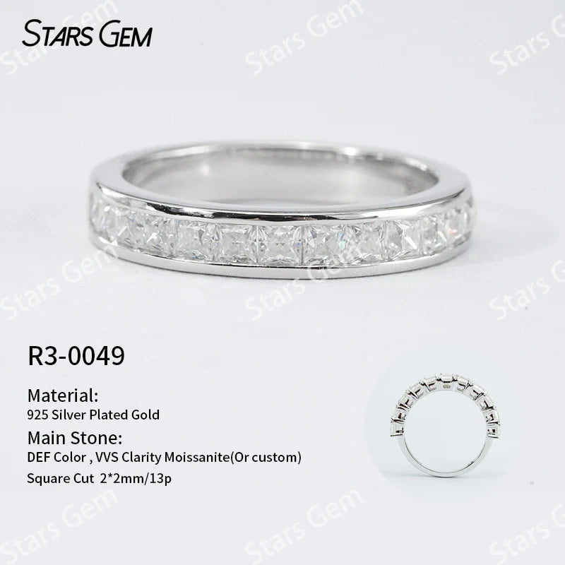 S925 Sterling Silver Ring Round Brilliant Cut Moissanite Ring Five Stone Wedding Ring