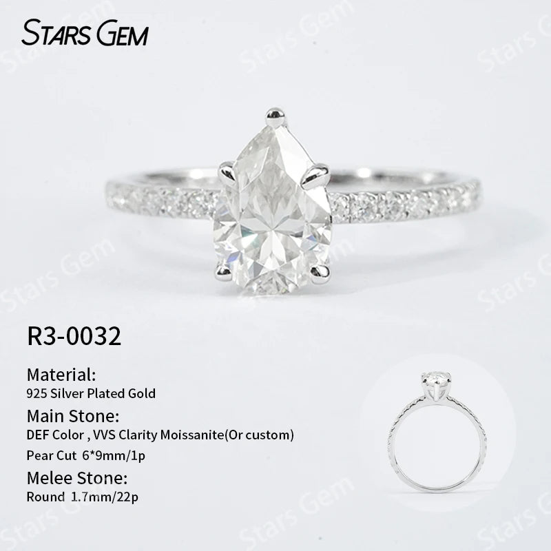 S925 Silver Round Brilliant Cut Moissanite Ring Solitaire Engagement Ring Fine Jewelry