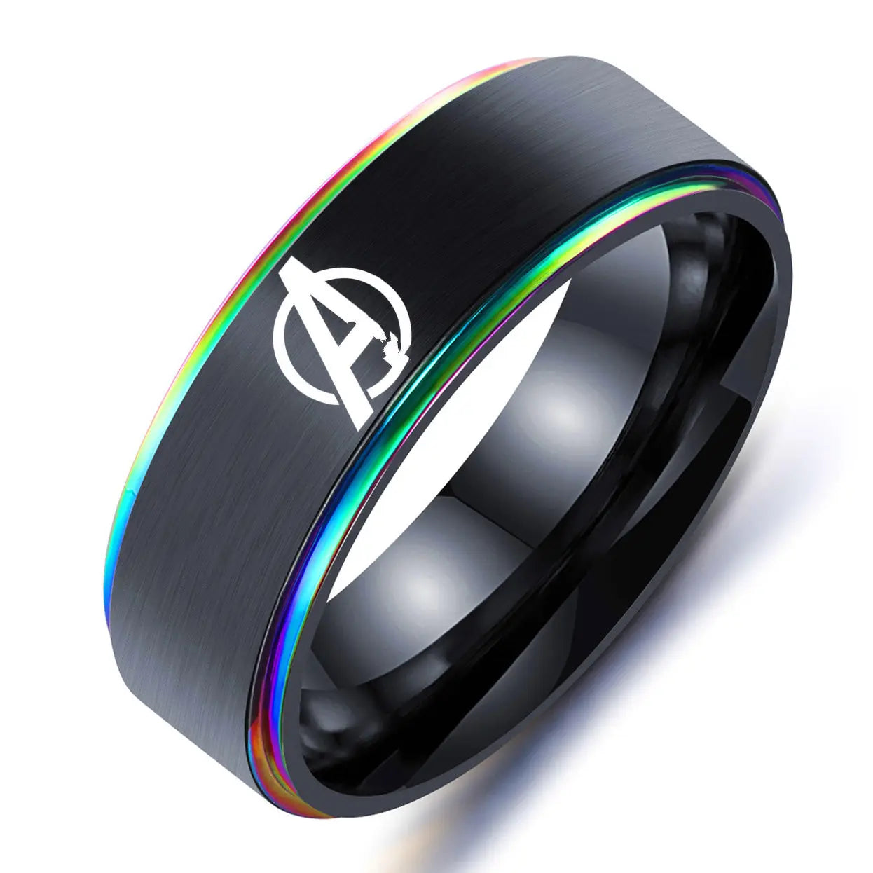 8mm Hot Movie Ring Black Titanium Aveng Logo Ring For Men and Women