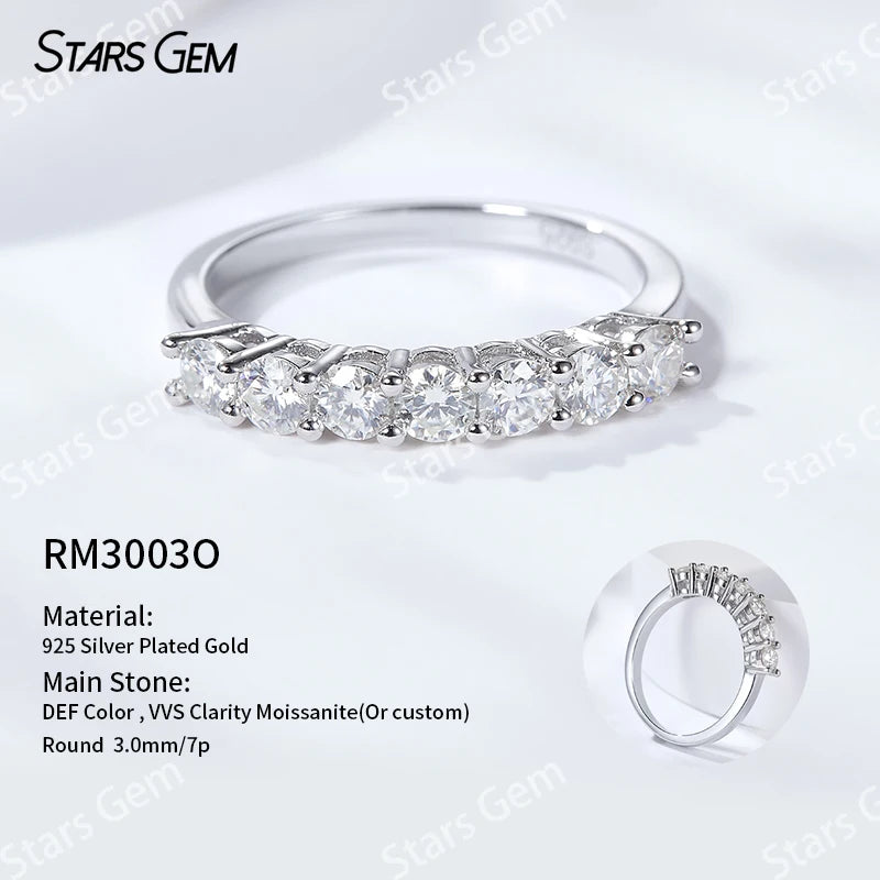 Starsgem S925 Sterling Silver Round Brilliant Cut Moissanite Five Stone Diamond Ring