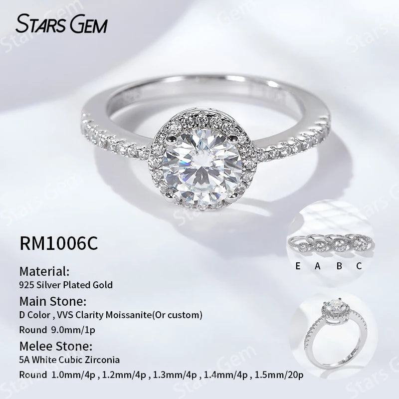 S925 Silver Round Brilliant Cut Moissanite Ring Solitaire Engagement Ring Fine Jewelry