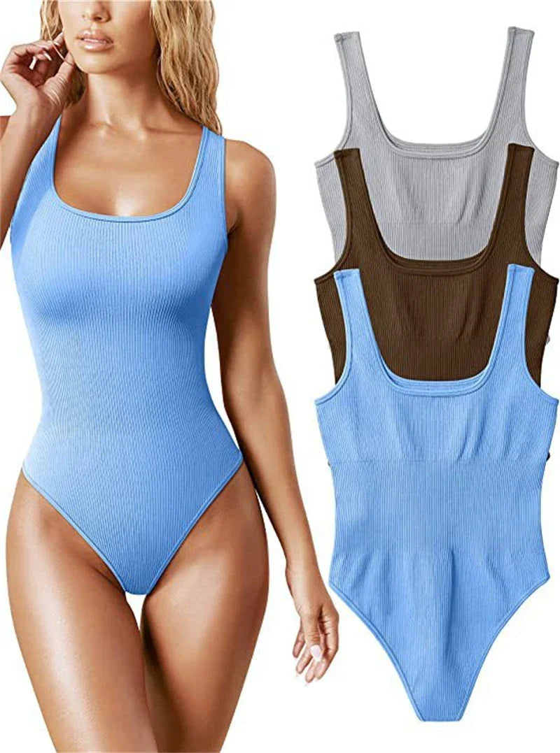 Seamless Sculpting Shaper Tank Top Solid Knit Rib Bodysuits Women Sleeveless Backless Romper Jumpsuit Beach Wear Bodysuits