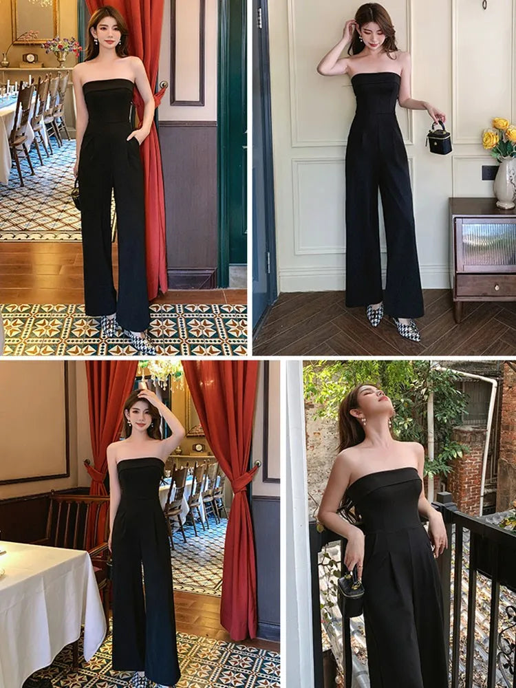 Casual Wide Leg Jumpsuit Long Pants Black 2023 New Female Evening Party Loose Elegant Sleeveless Jumpsuits