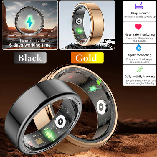 R02 Smart Ring Military Grade Titanium Steel Shell Health Monitoring IP68 & 3ATM Waterproof Multi-sport Modes for IOS Android