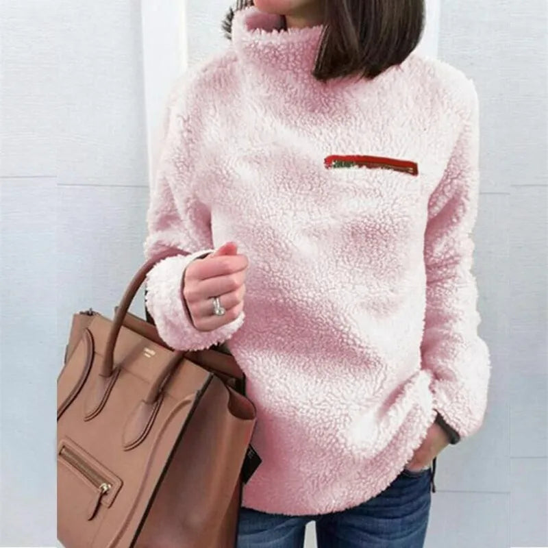 Winter Super Soft and Comfortable Solid Color Turtleneck Pullover Women's Sweater Fashion Zipper Sexy Top Ladies Hipster Clothes