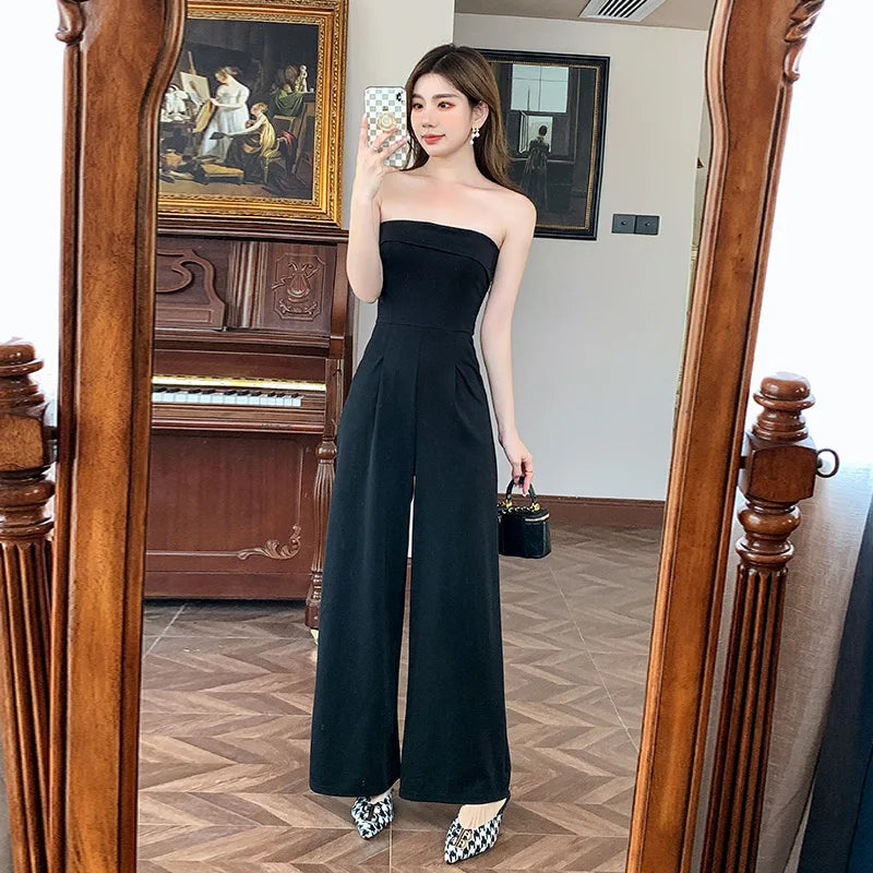 Casual Wide Leg Jumpsuit Long Pants Black 2023 New Female Evening Party Loose Elegant Sleeveless Jumpsuits