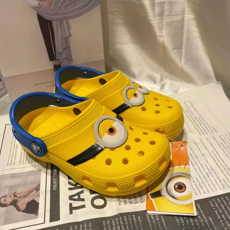 Original Crocs x Minions Kawaii Cartoon Cute Girls Boys Sandals Children Slippers Hole Shoes Non-Slip Beach Home Shoes Gift