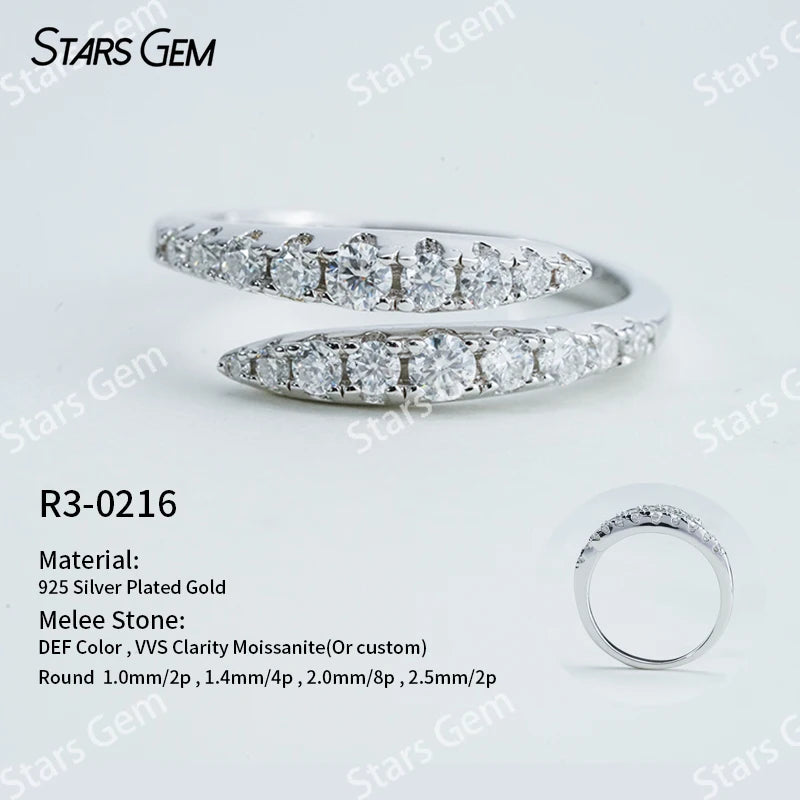 Starsgem S925 Sterling Silver Round Brilliant Cut Moissanite Five Stone Diamond Ring