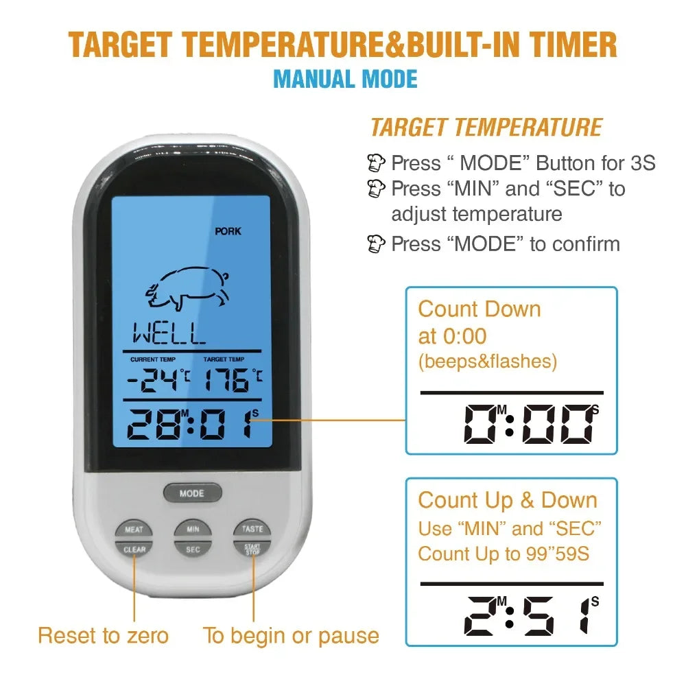 Meat Thermometers Bluetooth LCD Digital Probe Remote Wireless BBQ Grill Kitchen Thermometer  Cooking Tools with Timer Alarm