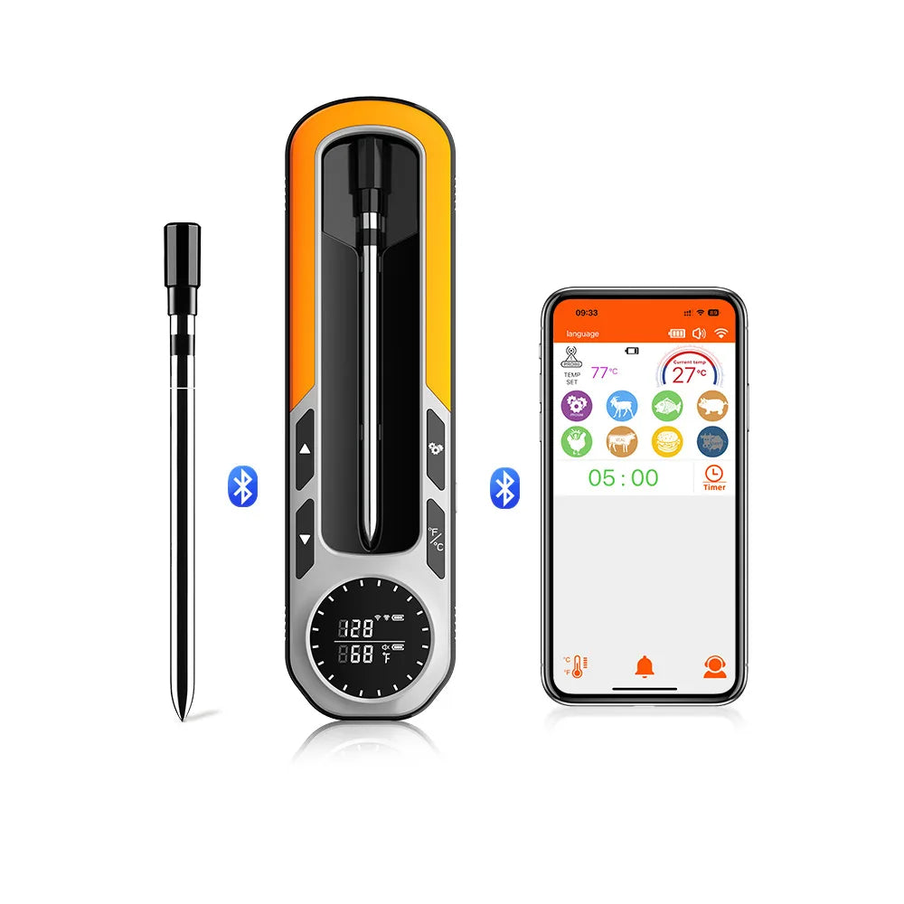 Wireless Bluetooth Meat Thermometer Digital Meat Thermometer Probe with APP LCD Screen Real-time monitoring for BBQ Oven Smoker