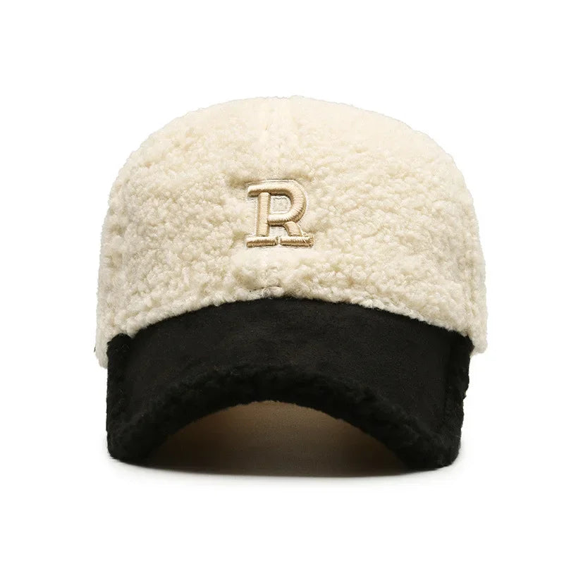 2024 Trendy Big Letter Embroidery Men Winter Hats White Brown Lambswool Baseball Cap for Women Warm Plush Trucker Hats Gorras