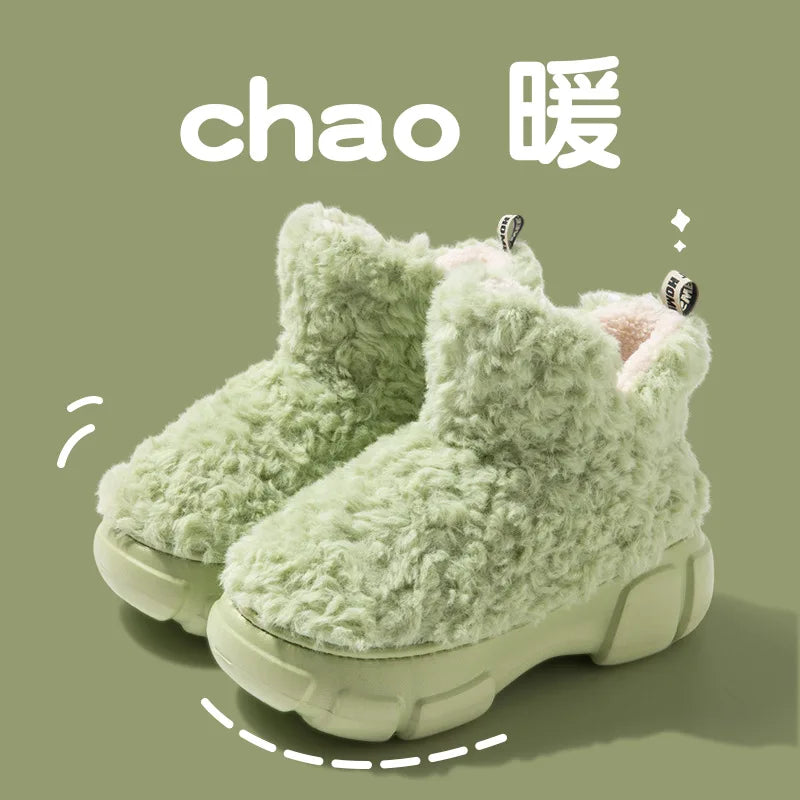 2023 Winter Warm Shoes Women Men Indoor Cotton Slippers Soft Plush Platform Sole Couples Home Street Snow Boots Fluffy Footwear