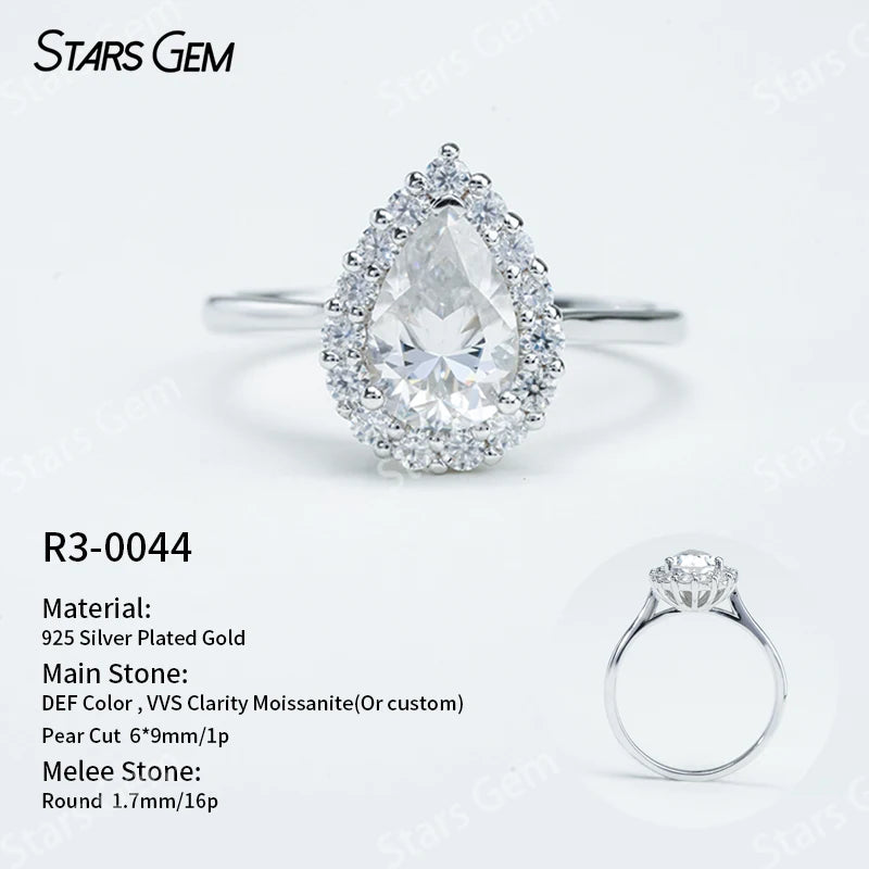 S925 Silver Round Brilliant Cut Moissanite Ring Solitaire Engagement Ring Fine Jewelry