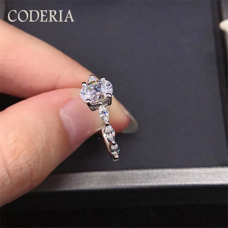 1 CT Oval Moissanite Ring 925 Sterling Silver Plated 18K Gold Engagement Rings Pass Diamond Test Luxury Moissanite Jewelry