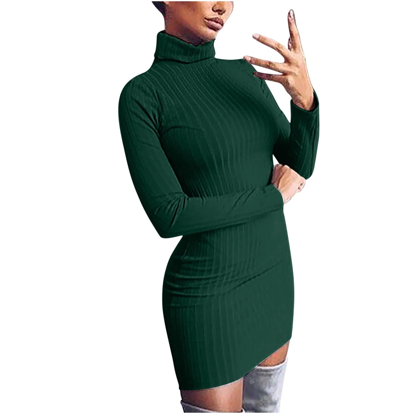 2024 Y2k Sexy Black Mini Dress Women Alt Urtleneck Long Sleeves Sheath Dress Elegant Casual Solid Party Dresses Female Winter