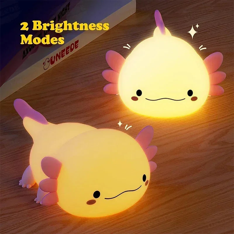 Cute Axolotl Night Light Silicone Nursery Sleeping Lamp  Control Nightlights USB Rechargeable Table Lamp  Baby Child