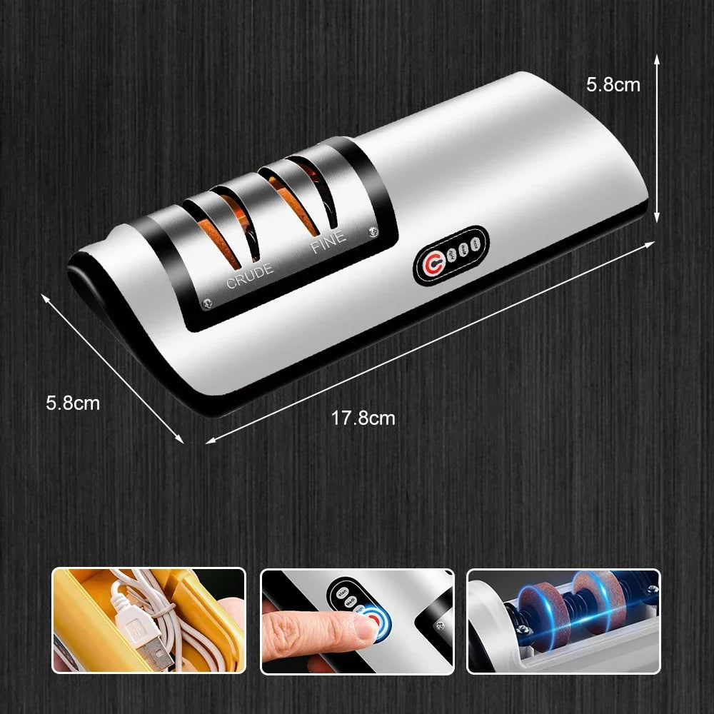 Electric Knife Sharpener Professional Fully Automatic Handheld Knife Sharpener Kitchen 4 Gears 3-Stage Quickly Sharpening Tools