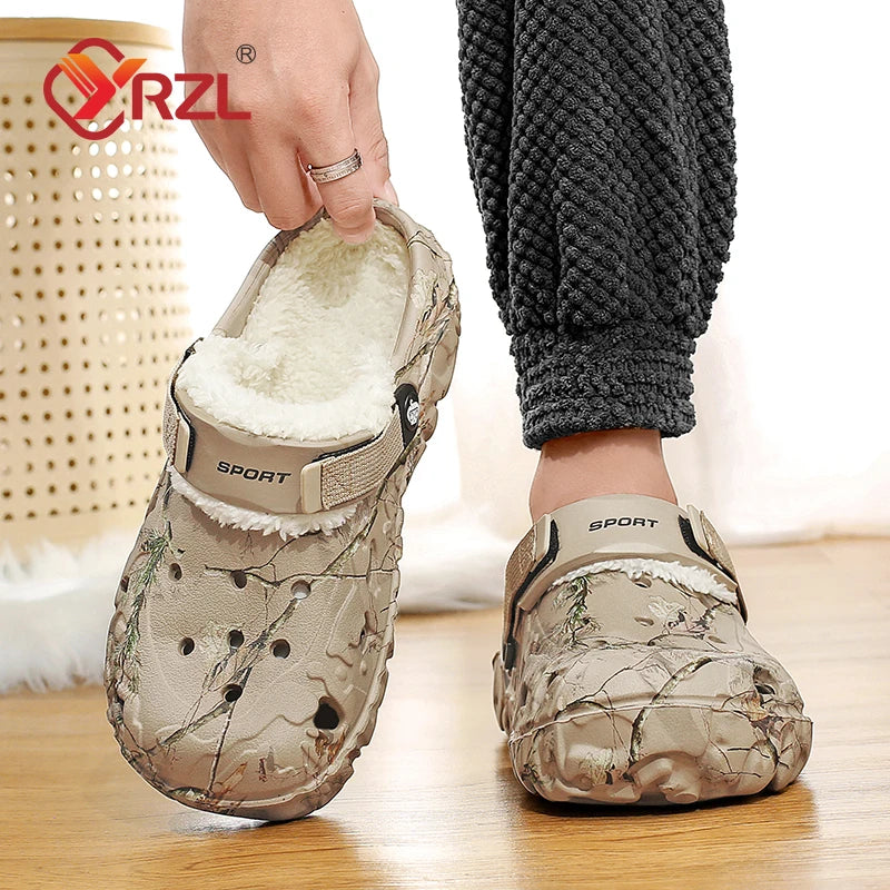 YRZL Men Winter Slippers Indoor Comfortable Warm Slippers Summer Removable Sandals Men Casual Non Slip Plush Fur Clogs for Men