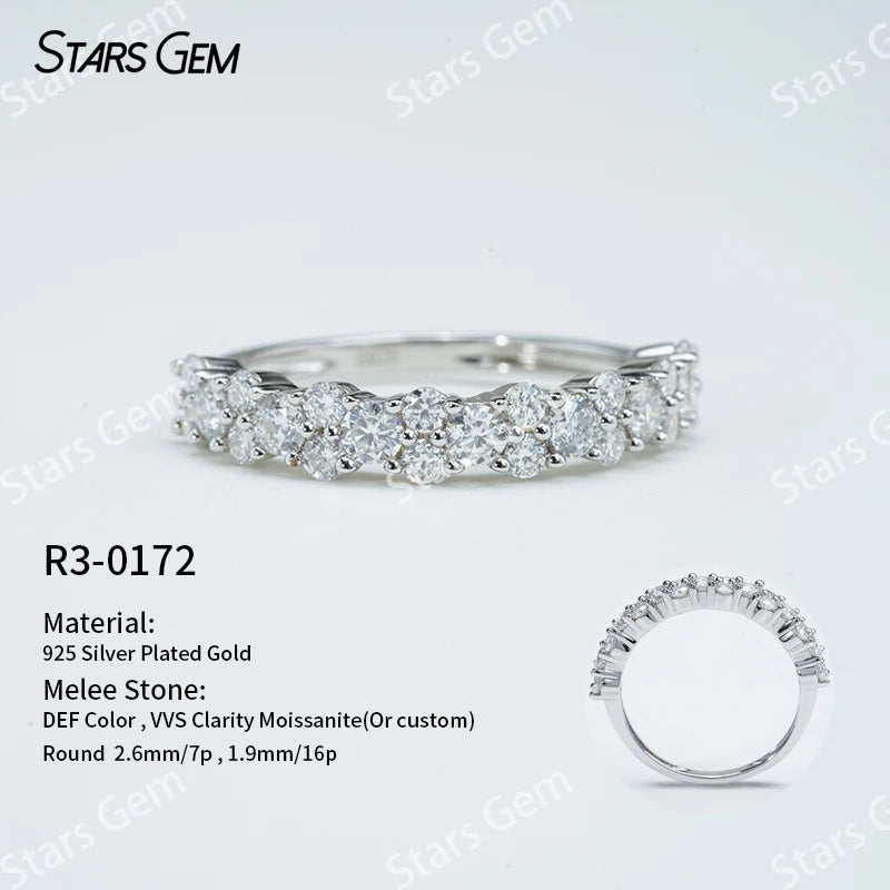 S925 Sterling Silver Ring Round Brilliant Cut Moissanite Ring Five Stone Wedding Ring