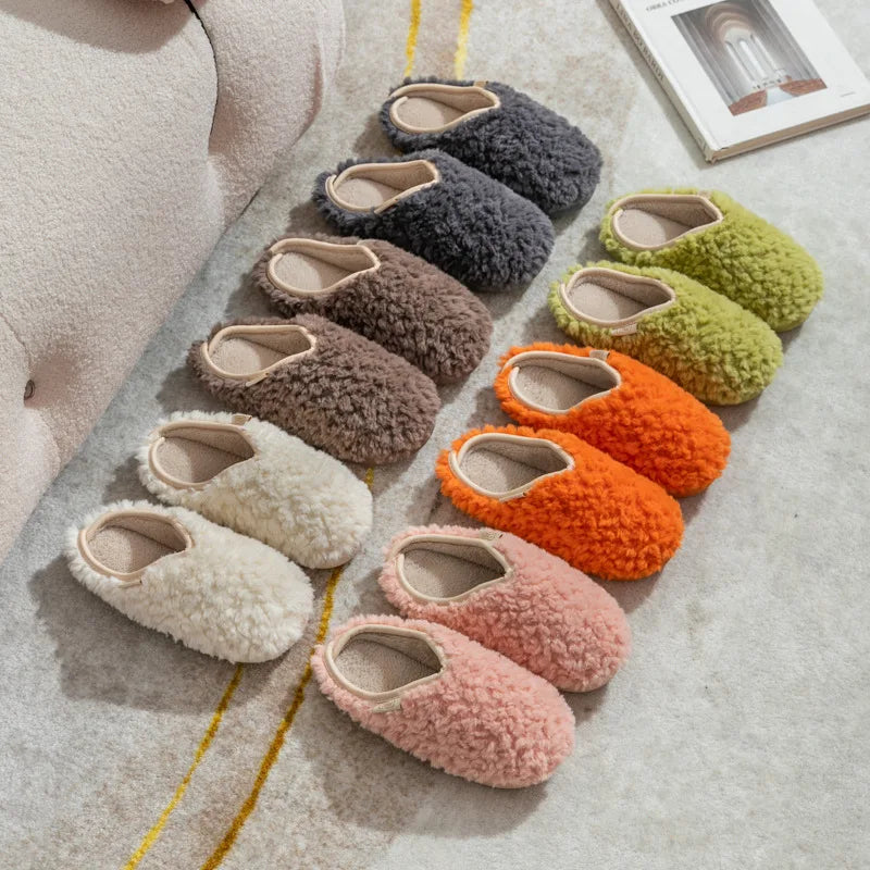 Crestar Warm Fluffy Women Slippers Winter New Indoor Soft Sole Fuzzy Bedroom Flat Slides Non-slip Fleece Lind Fur House Slippers