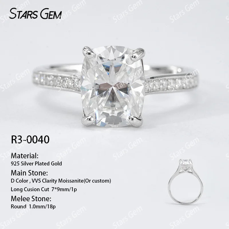 S925 Silver Round Brilliant Cut Moissanite Ring Solitaire Engagement Ring Fine Jewelry