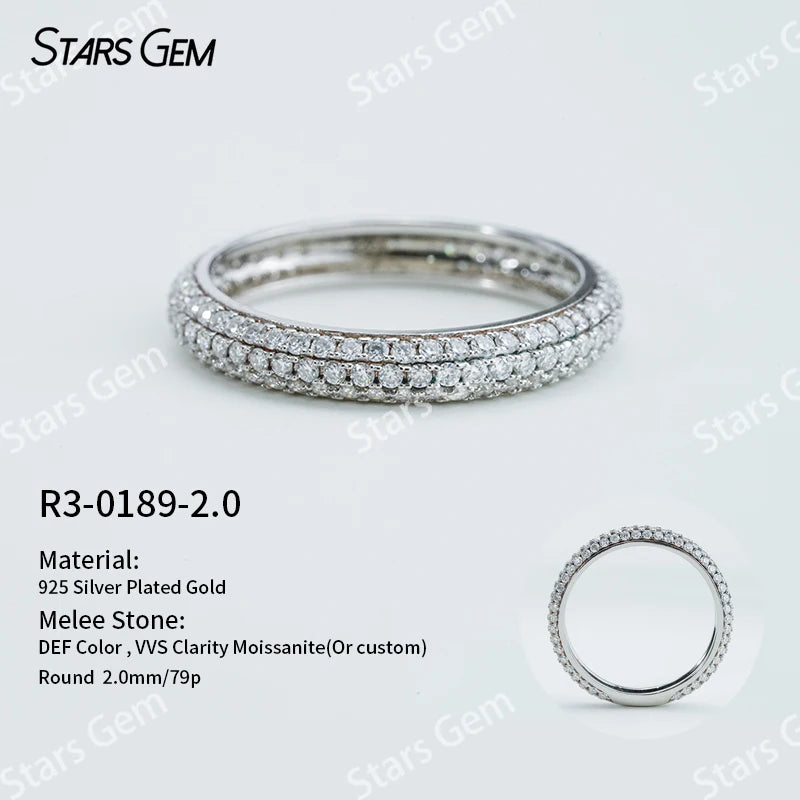 S925 Sterling Silver Ring Round Brilliant Cut Moissanite Ring Five Stone Wedding Ring