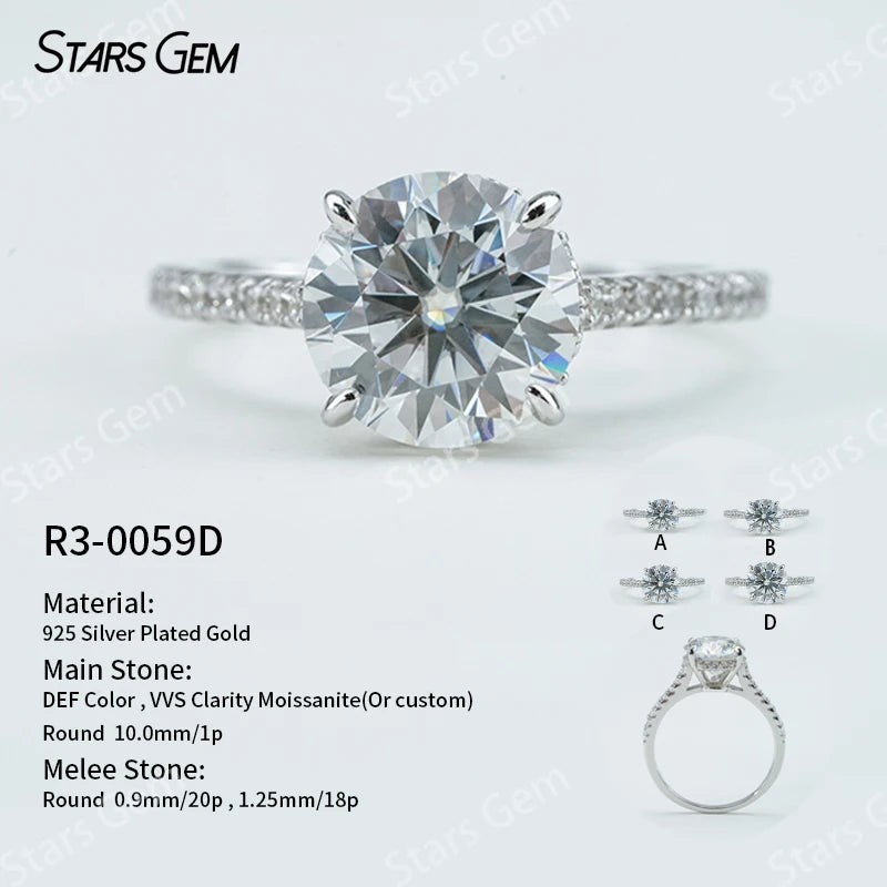 S925 Silver Round Brilliant Cut Moissanite Ring Solitaire Engagement Ring Fine Jewelry