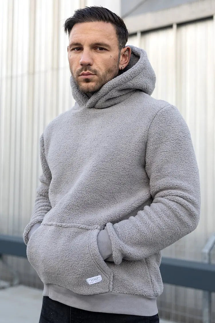 Men's Fuzzy Sherpa Sweatshirt Fashion Pullover Fleece Hoodies Plush Men's Hooded Sweater Coat