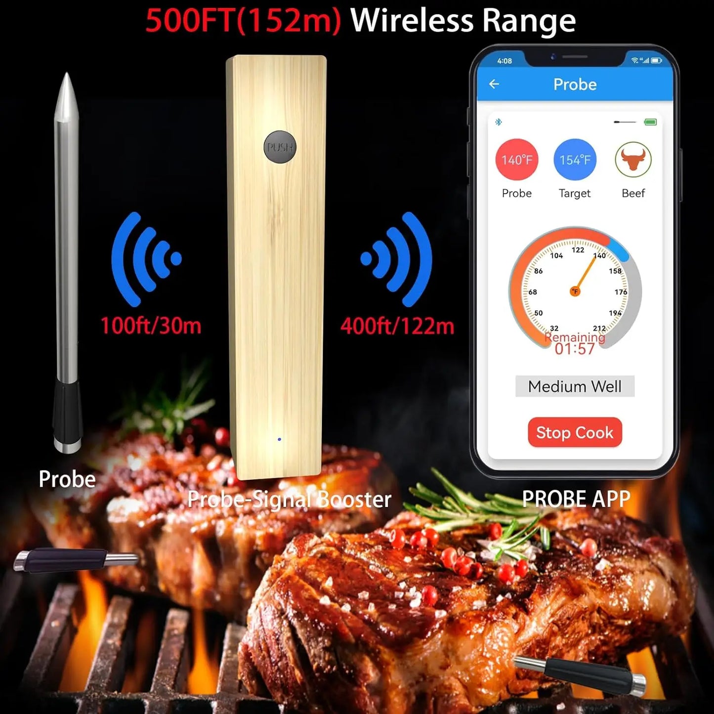 700FT Digital Meat Thermometer Bluetooth Wireless for Cooking for Grill, Smoking BBQ Kitchen Utensils Gadgets