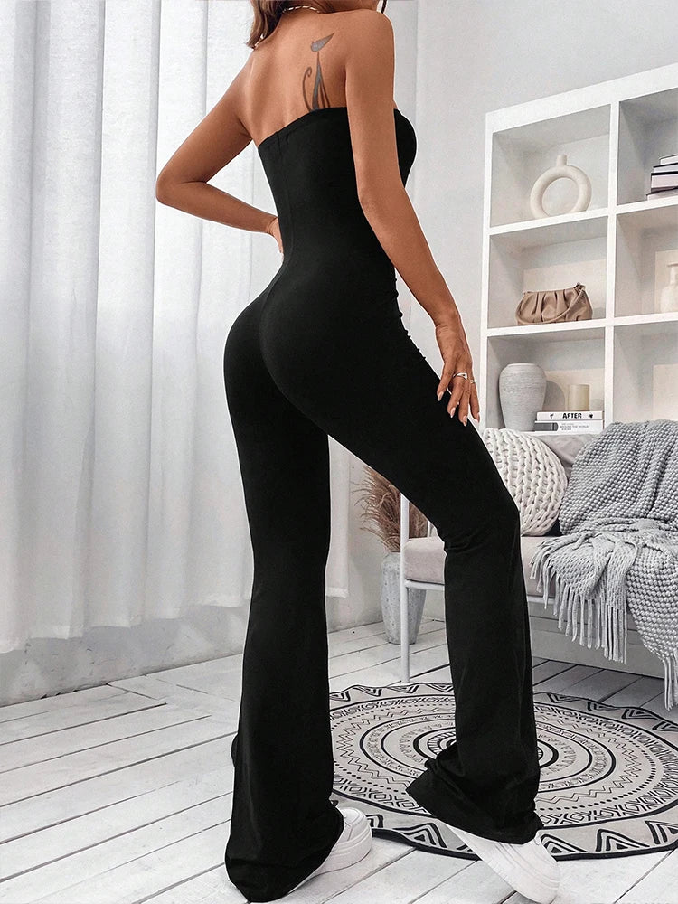 2024 Summer New Women's Bustier Jumpsuit Slimming Hip Lifting Drawstring Jumpsuit Black Sexy Hottie Jumpsuit