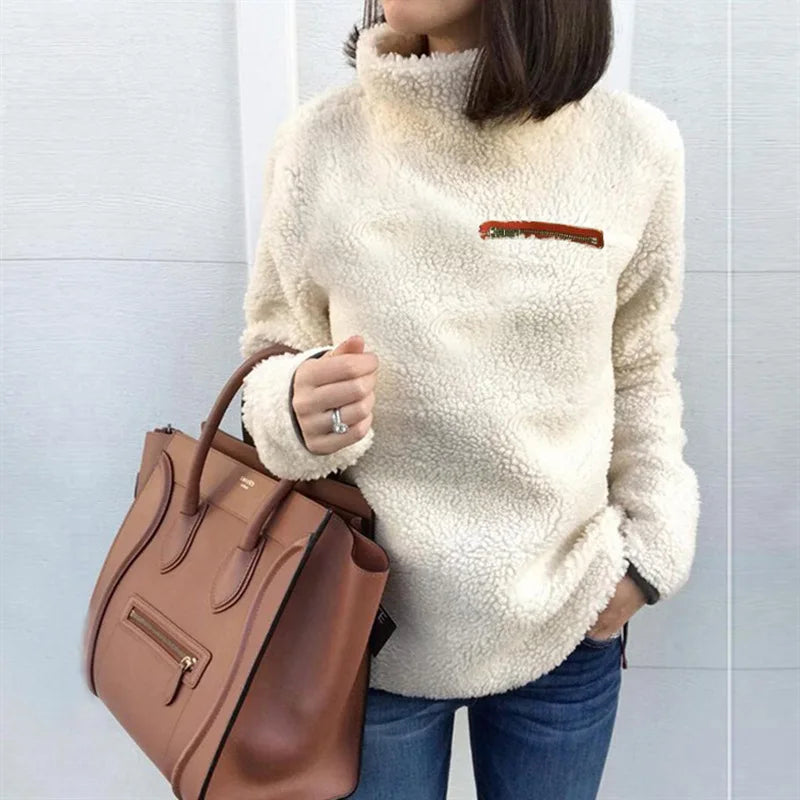 Winter Super Soft and Comfortable Solid Color Turtleneck Pullover Women's Sweater Fashion Zipper Sexy Top Ladies Hipster Clothes