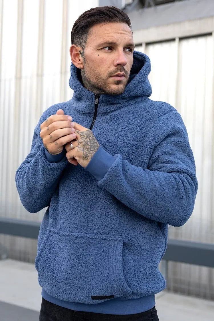 Men's Fuzzy Sherpa Sweatshirt Fashion Pullover Fleece Hoodies Plush Men's Hooded Sweater Coat